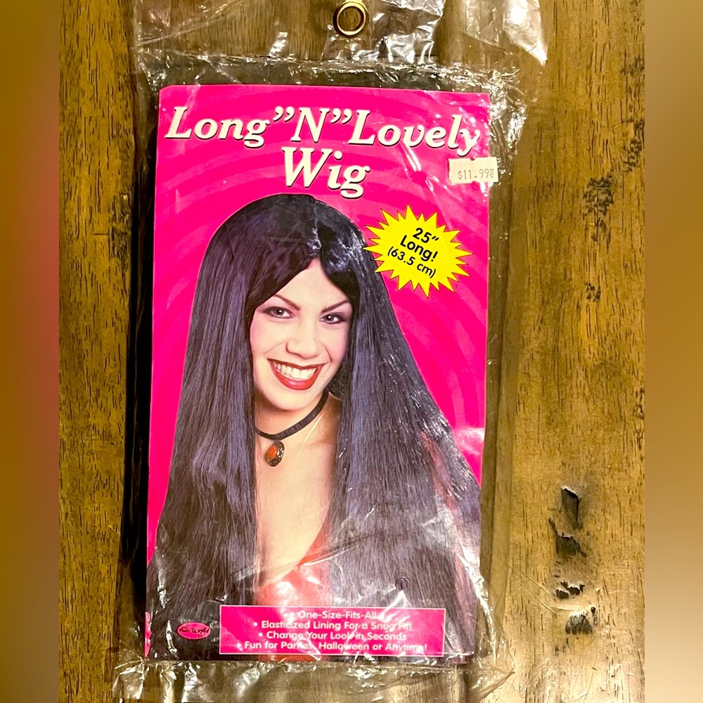 NWT Black Long Wig Adult Size OS by Fun World Costumes